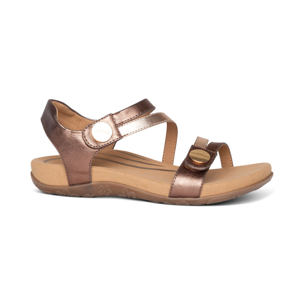 Aetrex Women's Jess Adjustable Quarter Strap Sandals - Bronze | USA EJWACV1